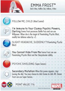 Emma Frost Diamond HeroClix, Front Card